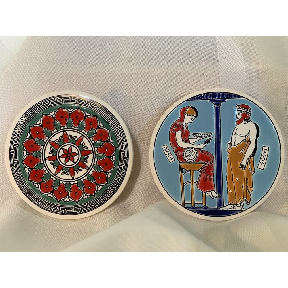 2 Knossos LTD Greece  art tile ceramic coasters Katsidoniotis Bros handpainted